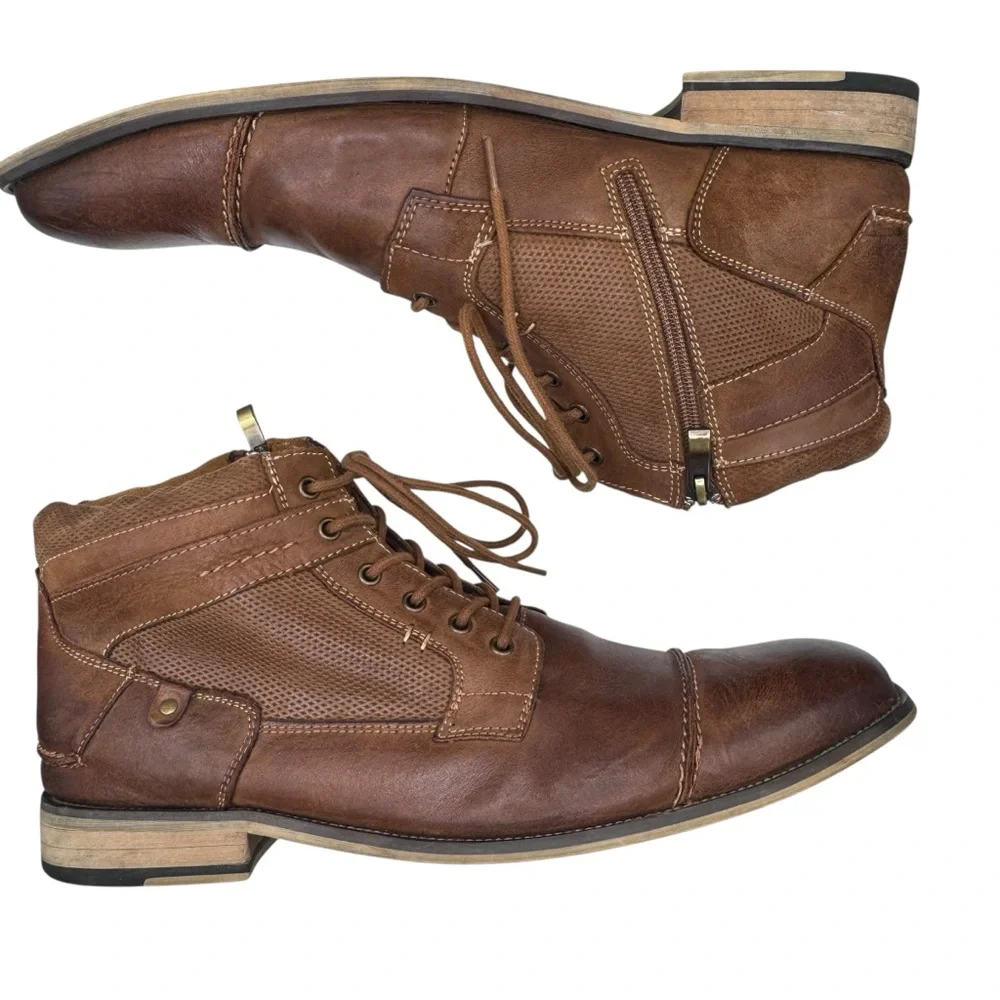 Steve Madden Kabin Men’s Brown Leather Chukka Boots with Zipper - Size 11.5